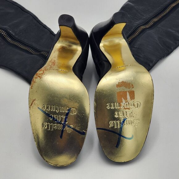 Juicy Couture Y2K Vintage Zipper Leather Black Tall Heeled Boots Size 7 RARE - Picture 7 of 12